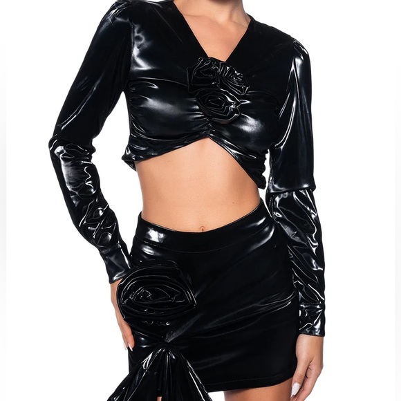 AKIRA Other - Sexy AKIRA ‘Liquid Velvet’ Vinyl Goth Top & Skirt Set